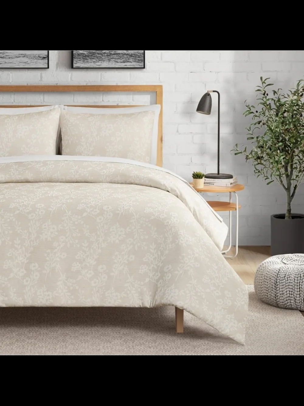 Lucky Brand Ava Floral Jacquard 3-Pc. Glam Duvet Cover Set Full/Queen Beige NWT